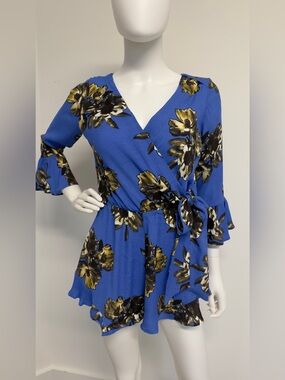 Free People Royal Blue Floral Wrap Dress XS